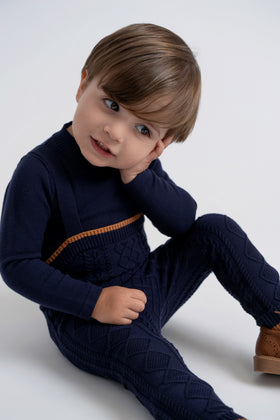 Boys Knit Rumper with Camel Trim